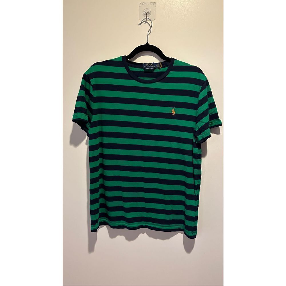 Polo RL Green Blue Stripe Custom Fit T-Shirt